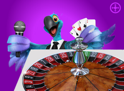 Karamba mascot parrot playing roulette