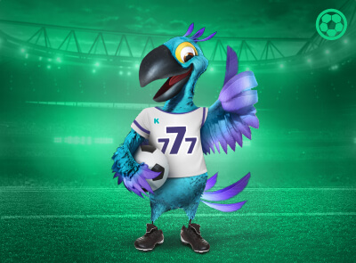 Karamba mascot parrot holding a football